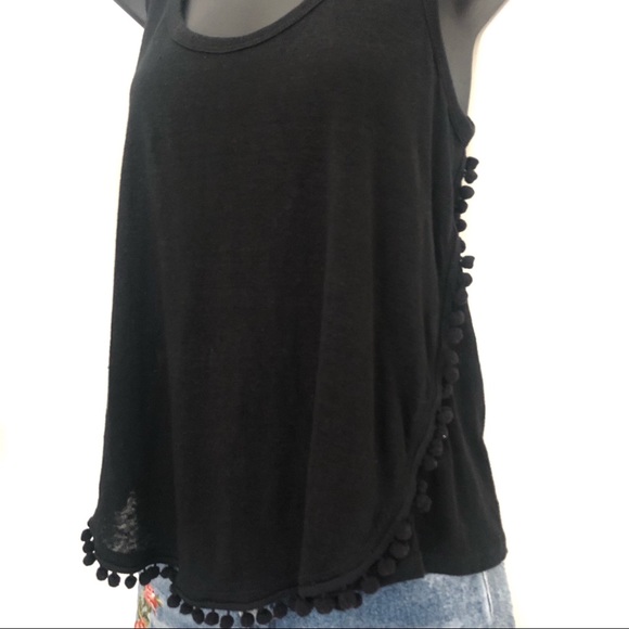 Country Road XS Linen Tank Top Pom Pom Trim Black Staple piece Hi-low Hemline - Picture 4 of 11